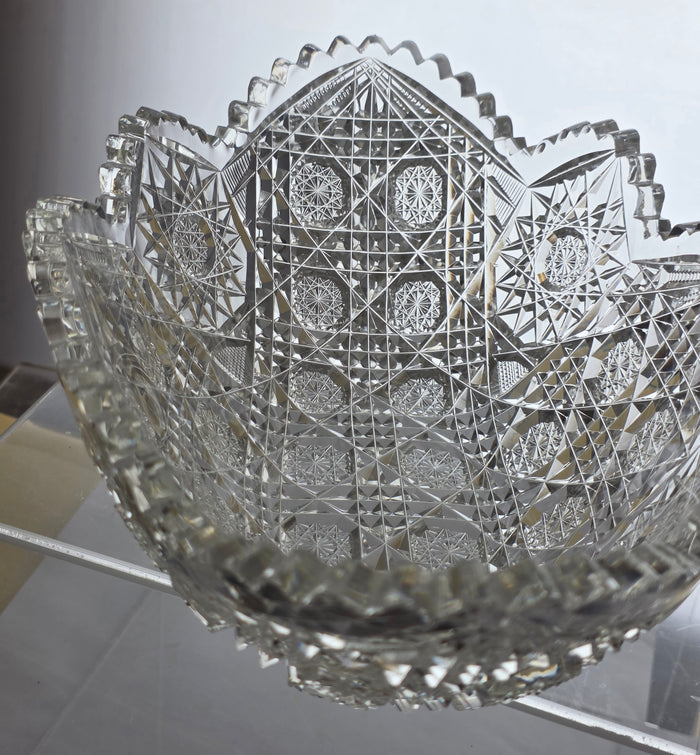 ABP cut glass triple miter banana bowl American brilliant period 1886 -1915 tg7