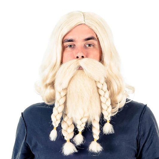 Adult Deluxe Viking Barbarian Norse Halloween Cosplay Costume Wig & Beard Set - TVStoreOnline