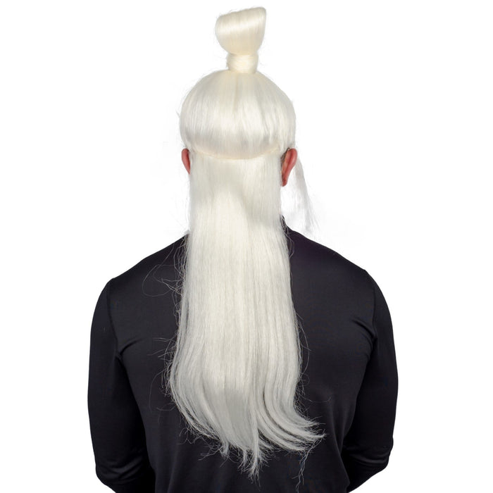 Adult Halloween Martial Arts White Fu Manchu Beard and Wig Costume Accessory - TVStoreOnline
