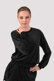 Adults Caroline Velvet Crew Neck Jumper, Black Z30015