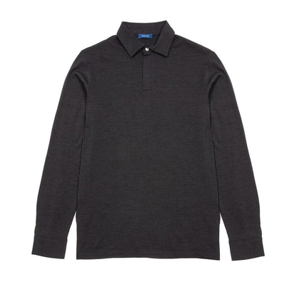 Albeni Merino Long Sleeve Polo Shirt in Charcoal Grey