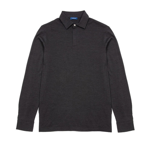 Albeni Merino Long Sleeve Polo Shirt in Charcoal Grey