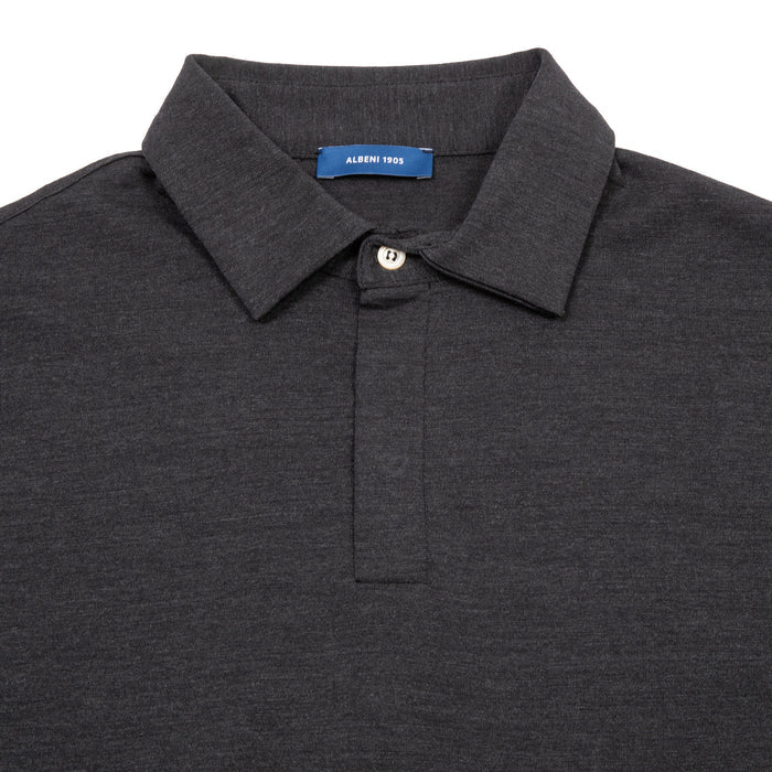 Albeni Merino Long Sleeve Polo Shirt in Charcoal Grey