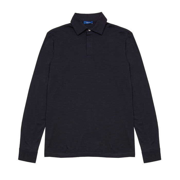 Albeni Merino Long Sleeve Polo Shirt in Night Blue