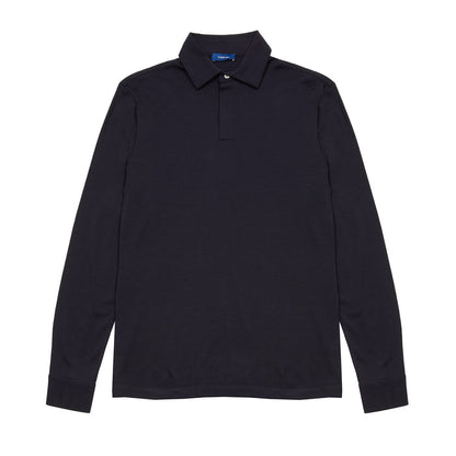 Albeni Merino Long Sleeve Polo Shirt in Night Blue