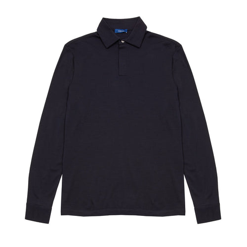 Albeni Merino Long Sleeve Polo Shirt in Night Blue