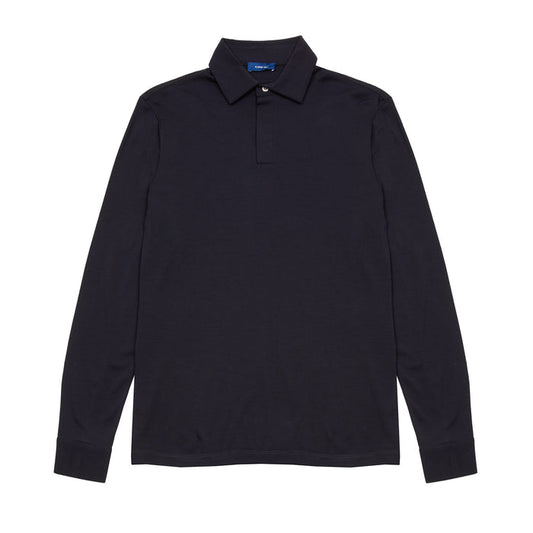 Albeni Merino Long Sleeve Polo Shirt in Night Blue