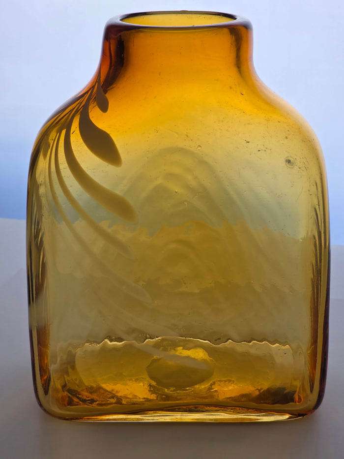 Amber Art glass white swirl rectangular