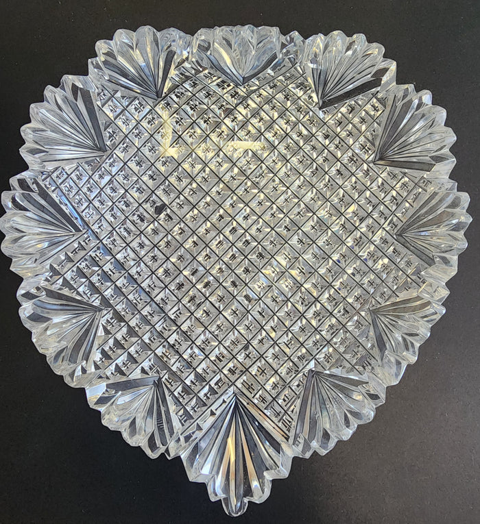 American Brilliant Period Hand Cut Glass odd shape strawberry diamond fan abp dish