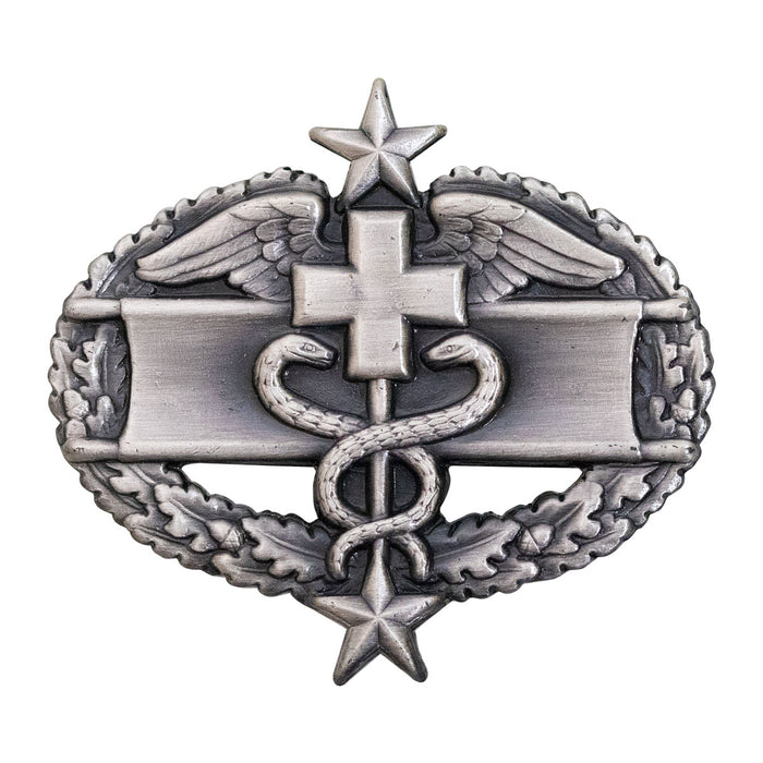 Army Badge: Combat Medical Third Award - silver oxidized