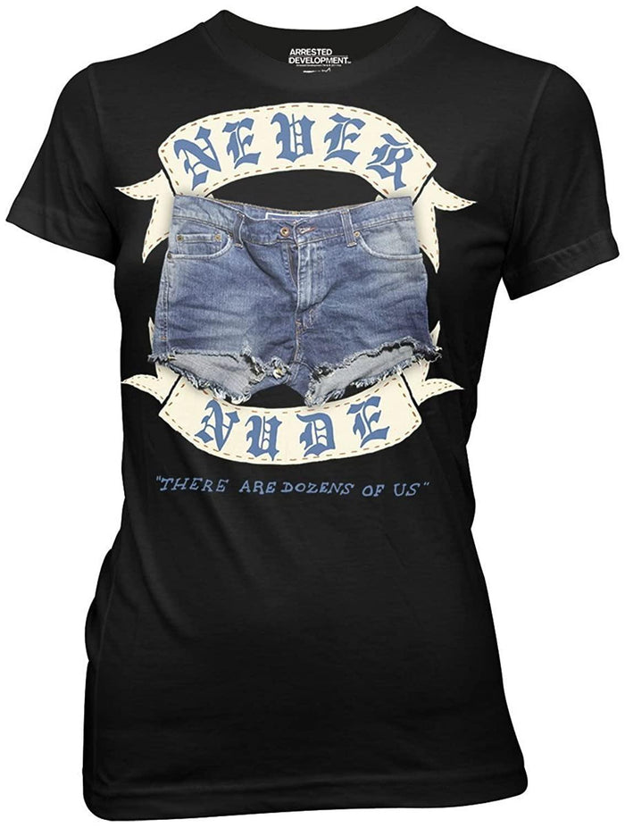 Arrested Development Never Nude Juniors Black T-shirt - TVStoreOnline