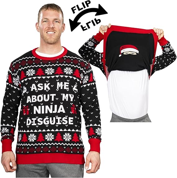 Ask Me About My Ninja Funny Flip Costume Adult Ugly Christmas Sweater - TVStoreOnline