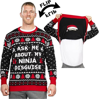Ask Me About My Ninja Funny Flip Costume Adult Ugly Christmas Sweater - TVStoreOnline