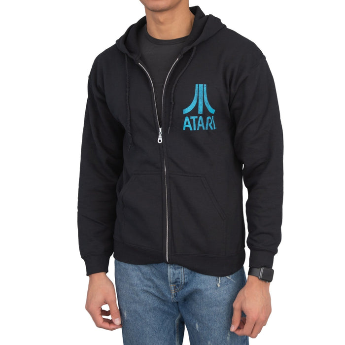 Atari Adult Unisex Back & Chest Square Logo Zip Up Hoodie - TVStoreOnline