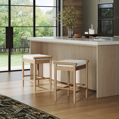 Backless Wooden Bar Stool with Boucle Upholstery Light Brown - Nathan James