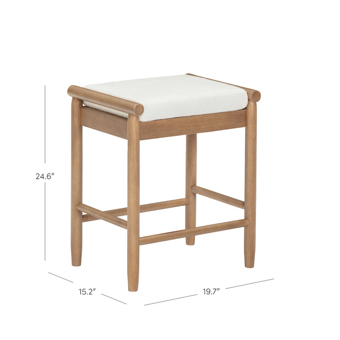 Backless Wooden Bar Stool with Boucle Upholstery Light Brown - Nathan James