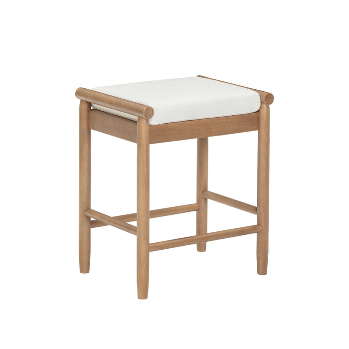 Backless Wooden Bar Stool with Boucle Upholstery Light Brown - Nathan James