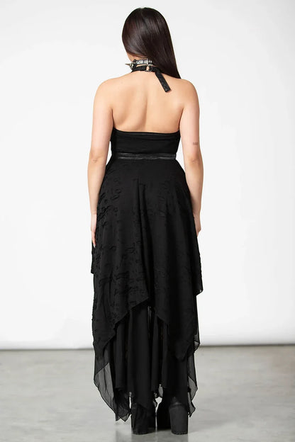 model showing back of dress