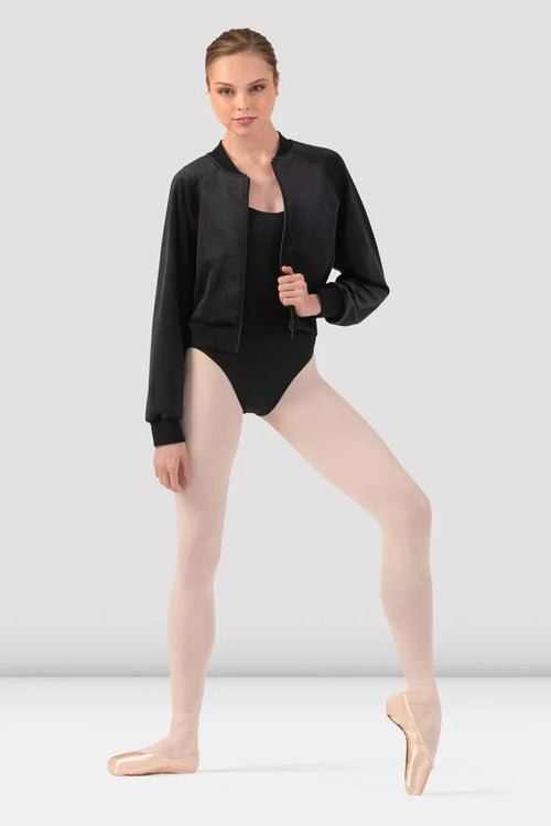 Bloch Adults Amanda Velvet Bomber Jacket, Black J13001