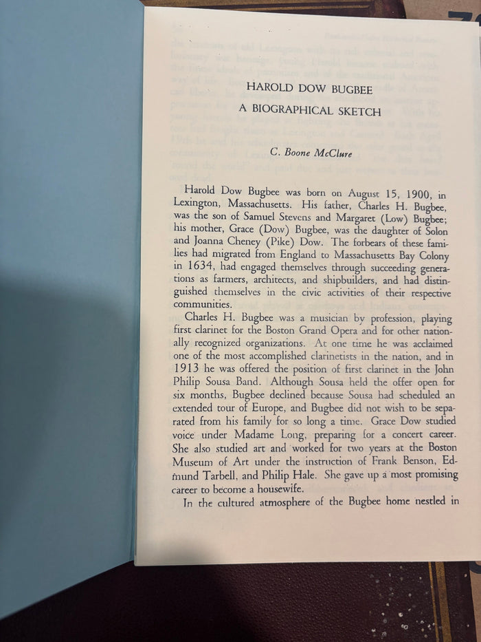 BOOKS - Panhandle-Plains Historical Review - XXX - 1957 - Harold Dow Bugbee, Biographical Sketch