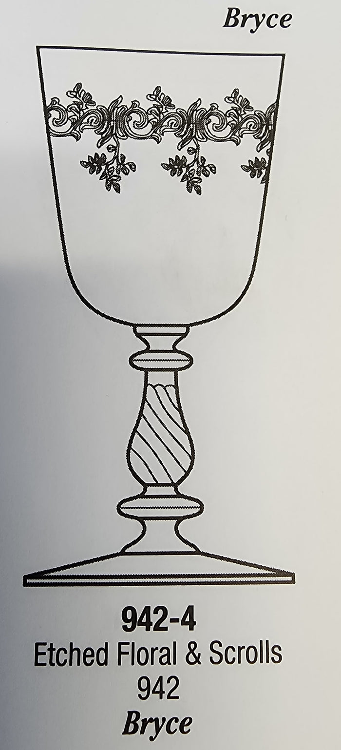 Bryce Crystal Etched floral & scrolls 942 wine glass