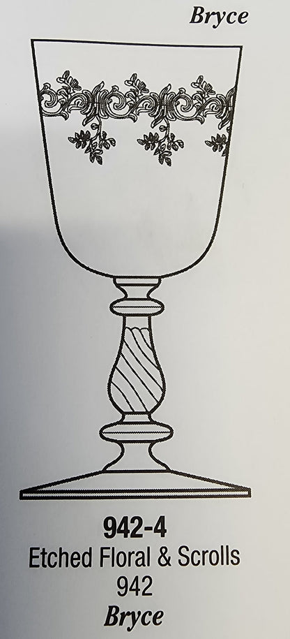 Bryce Crystal Etched floral & scrolls 942 wine glass