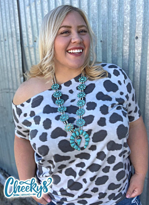 C O W print off the shoulder top
