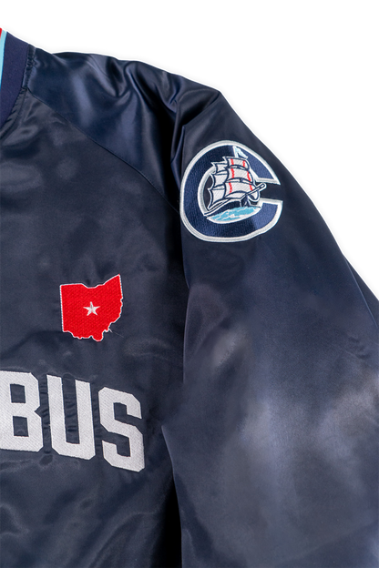 Caamp x Columbus Clippers Heart of Ohio Revival Satin sleeve detail