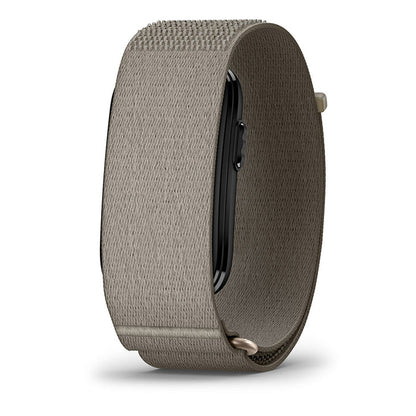 A light gray woven fabric smartwatch band shown from a side angle on a white background.