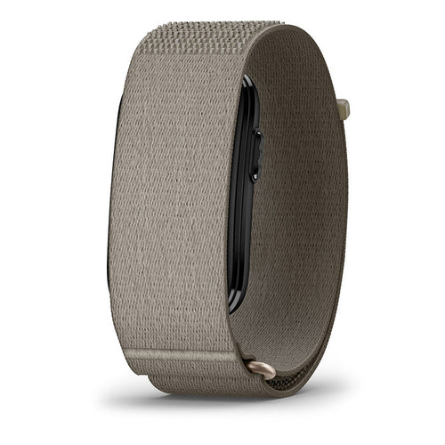 A light gray woven fabric smartwatch band shown from a side angle on a white background.