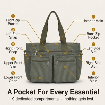 Clovera – Multi Pocket Corduroy Shoulder Bag
