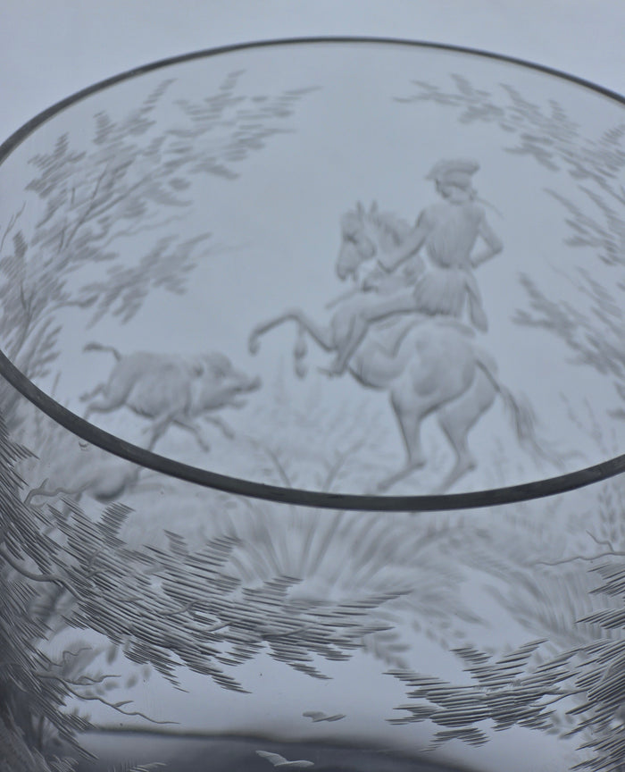 Copper wheel engraved Hunt scene glass chalice crystal