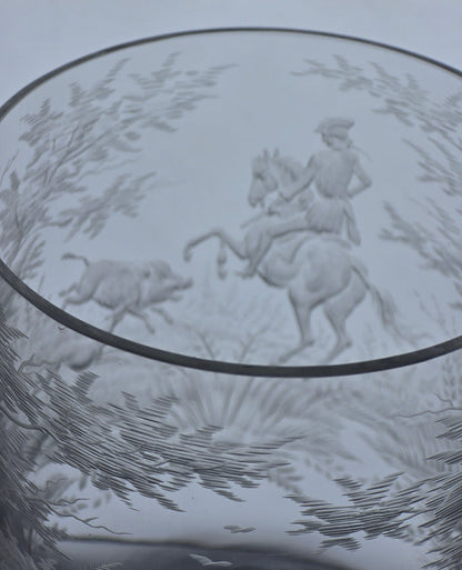 Copper wheel engraved Hunt scene glass chalice crystal