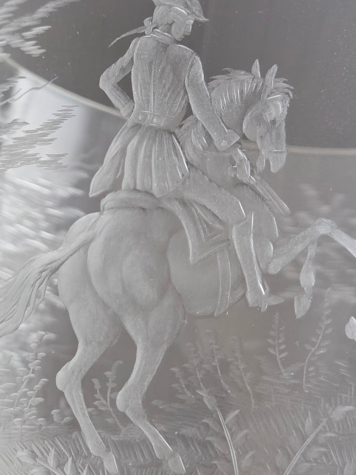 Copper wheel engraved Hunt scene glass chalice crystal