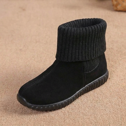 Cozella – Knit Cuff Suede Ankle Booties
