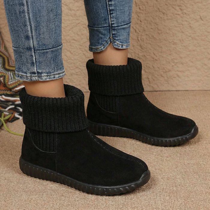 Cozella – Knit Cuff Suede Ankle Booties