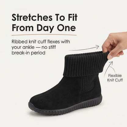 Cozella – Knit Cuff Suede Ankle Booties