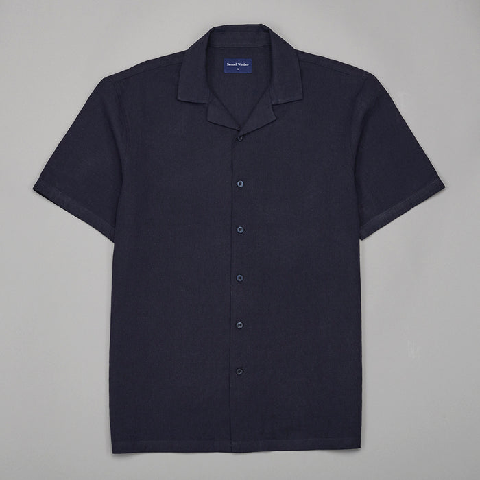 Cuban Collar Linen-Rich Shirt - Ink