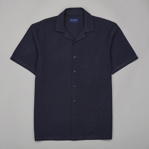 Cuban Collar Linen-Rich Shirt - Ink