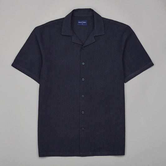 Cuban Collar Linen-Rich Shirt - Ink