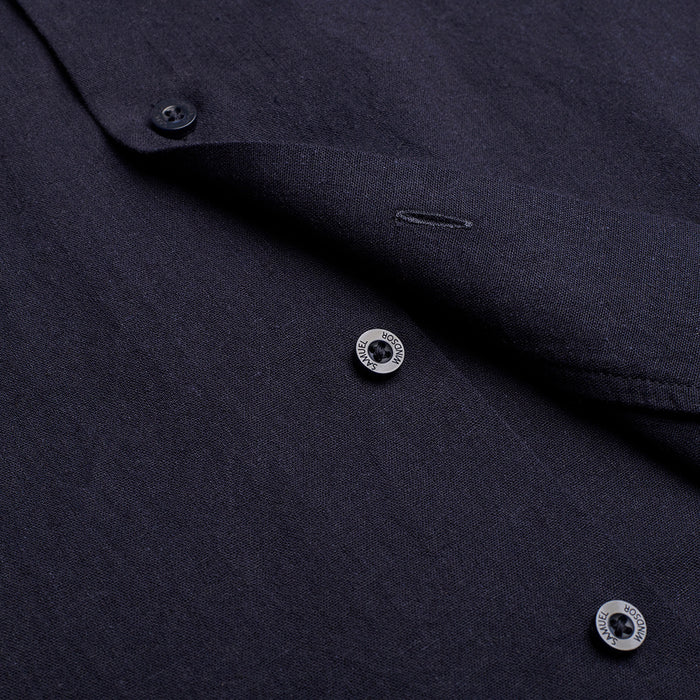 Cuban Collar Linen-Rich Shirt - Ink