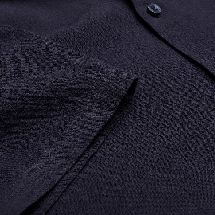 Cuban Collar Linen-Rich Shirt - Ink
