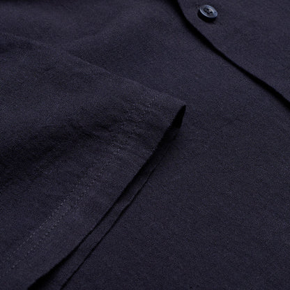 Cuban Collar Linen-Rich Shirt - Ink
