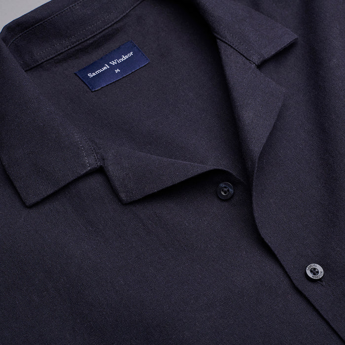 Cuban Collar Linen-Rich Shirt - Ink