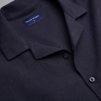 Cuban Collar Linen-Rich Shirt - Ink