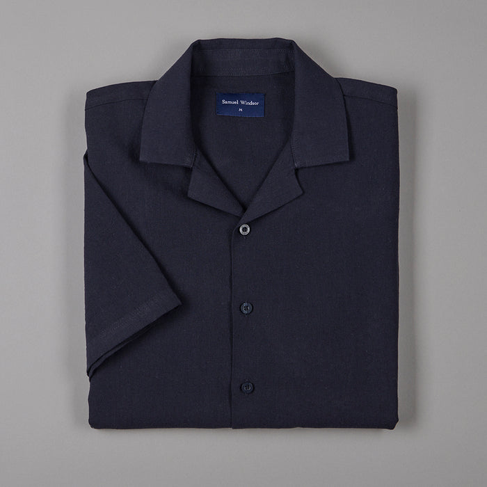 Cuban Collar Linen-Rich Shirt - Ink