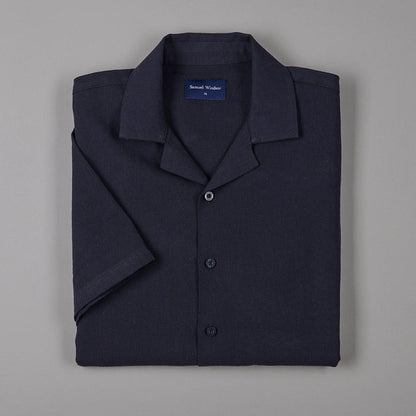 Cuban Collar Linen-Rich Shirt - Ink