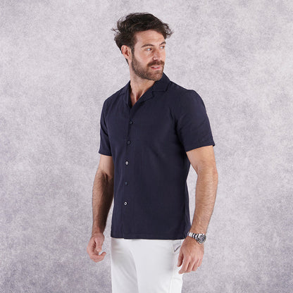 Cuban Collar Linen-Rich Shirt - Ink