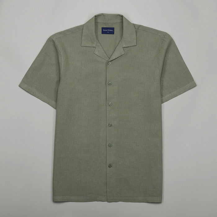 Cuban Collar Linen-Rich Shirt - Sage