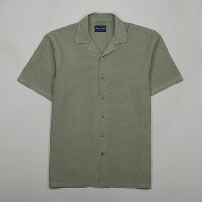 Cuban Collar Linen-Rich Shirt - Sage